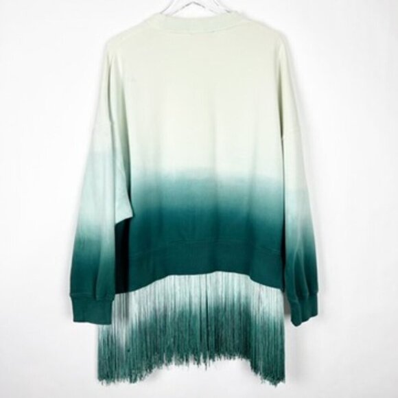 Twinset Milano Sweatshirt Womens XXL Green Ombre Tie-Dye Fringed Top Boho - Picture 14 of 16
